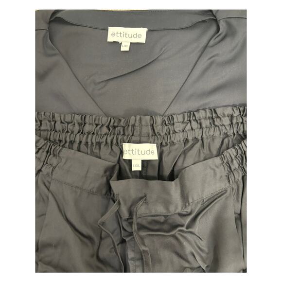 NWT Ettitude Sateen Set - Short Sleeve Shirt & Shortie - Onyx - Picture 6 of 9
